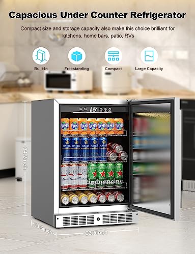 Enocreay 24 Inch Indoor Under Counter Drawer Fridge Stainless Steel Undercounter Refrigerator Freestanding Outdoor Fridge