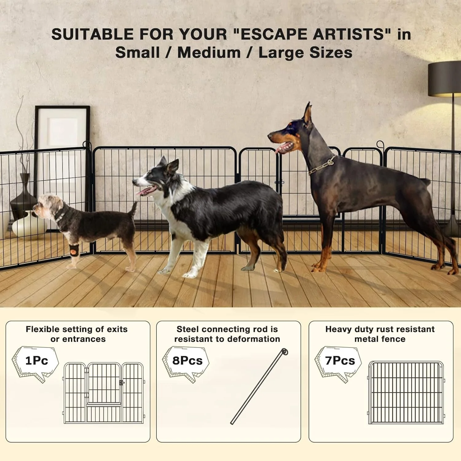 Bossin  Dog Playpen Dog Kennel Pen Cage Dog Fence Exercise Pen with Doors 8/16/24 Panel 24inch 24 inch 8 Panels - Curated Treasures Market