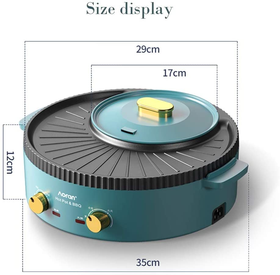 Indoor Korean Barbecue Grill Electric BBQ Grill and hot Pot Tabletop Grill and Fondue Indoor Smokeless Integrated Cooker Pot Kitchen Home Fast Bbq Green
