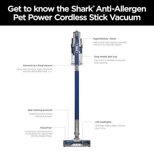 Shark | Pet Cordless Vacuum Cleaner | LED Headlights | Removable Handheld Vacuum for Pet Hair | Crevice Tool & Pet Multi-Tool Included | 40min Runtime | For Carpet & Hard Floors | Grey | IX141