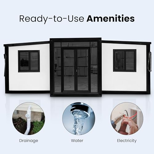 Portable Prefabricated Tiny Home - 19x20ft Expandable Prefab Tiny House for Hotel, Booth, Office, Guard House, Shop, Villa, Warehouse, Workshop (with Restroom)