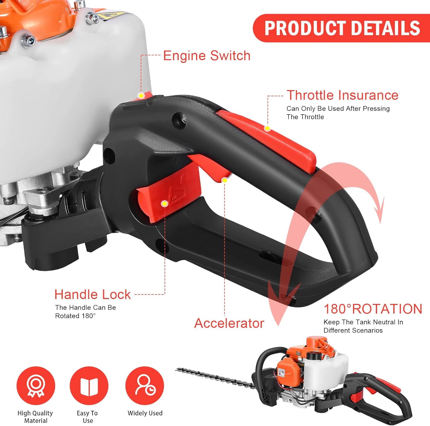 23.6cc Gas Hedge Trimmer, Pokytcox Cordless Trimmer 24" 2 Cycle Recoil Gasoline Trim Blade, Blade Double-Sided w/ Some Accessories
