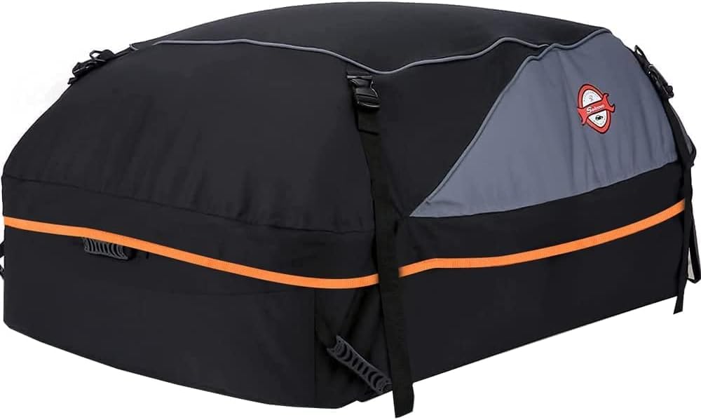 Car Rooftop Cargo Carrier Bag, 15 Cubic Feet Waterproof Heavy Duty 1000D Car Roof Bag for All Vehicle with/Without Racks - Anti-Slip Mat, 6 Door Hooks, Storage Bag, 2 Extra Straps
