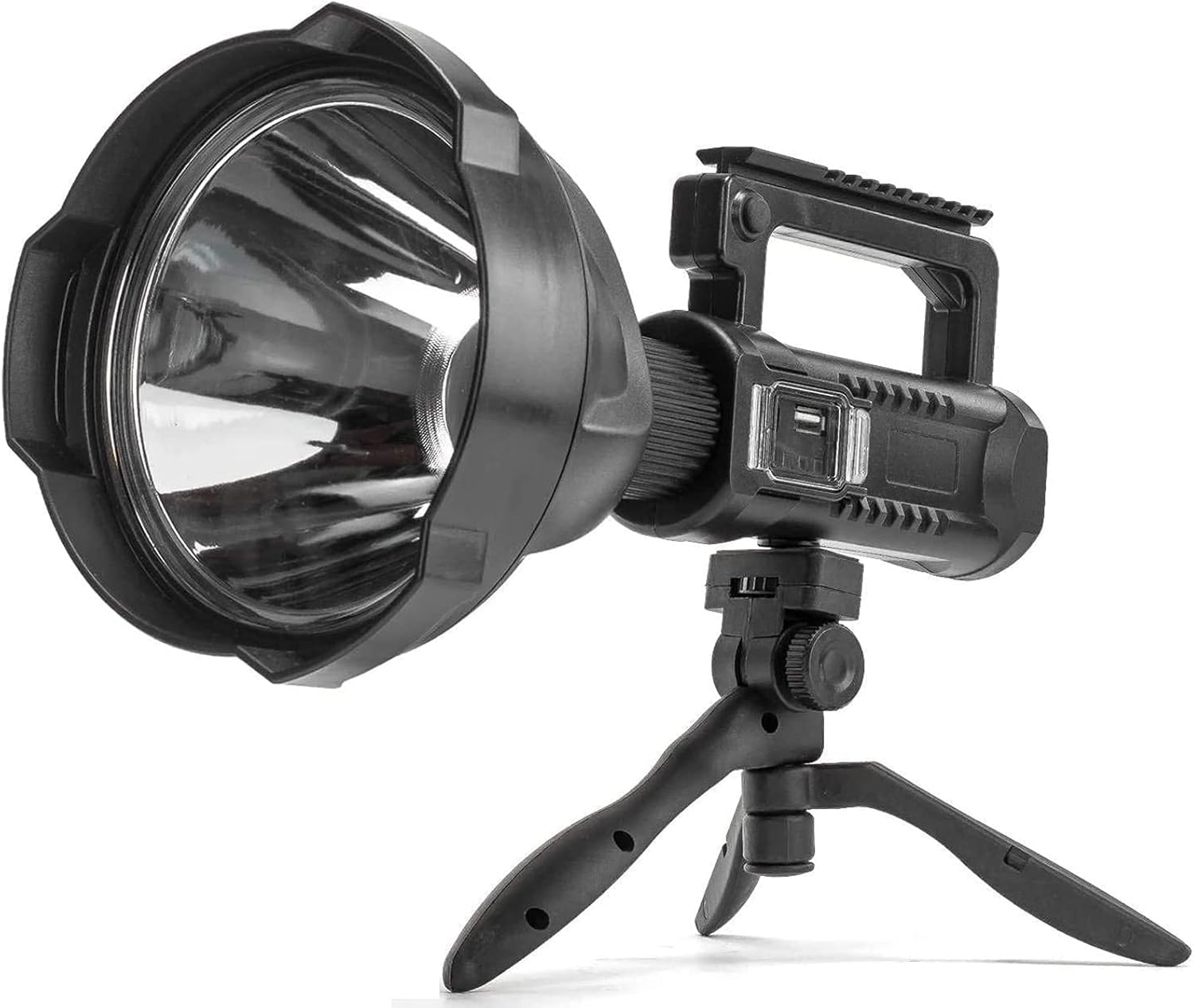 LED Rechargeable Spotlight Flashlight Super Bright 10000 High Lumens IPX6 Water Resistant Emergency Handheld Tactical Flashlights Outdoor Spotlight with USB Output and Tripod (Black 1) (Black 2)