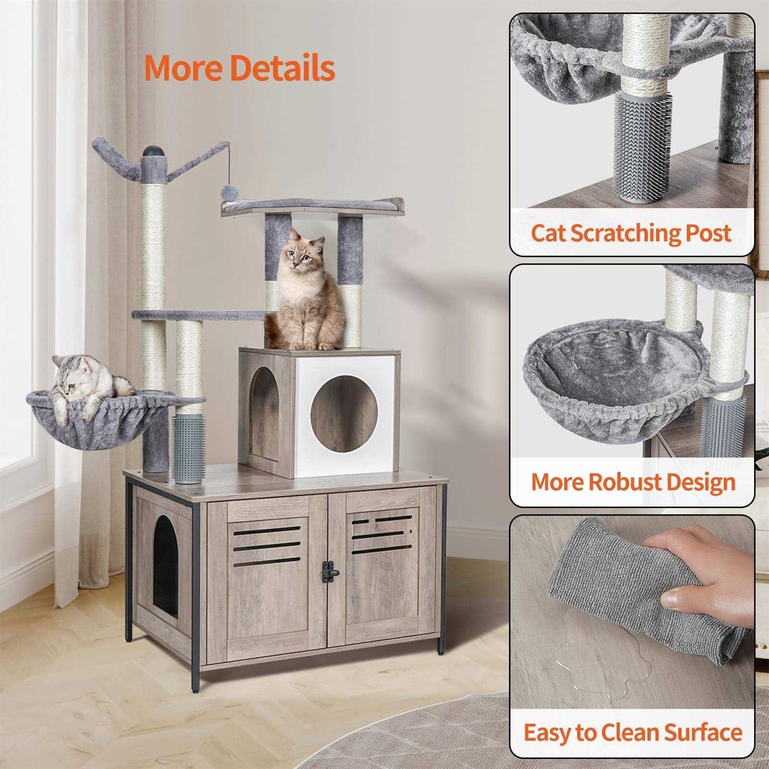 Snughome Cat Litter Box Enclosure with Cat Tree Wooden Hidden Cat Washroom Furniture with Condo - Pet Supplies online store