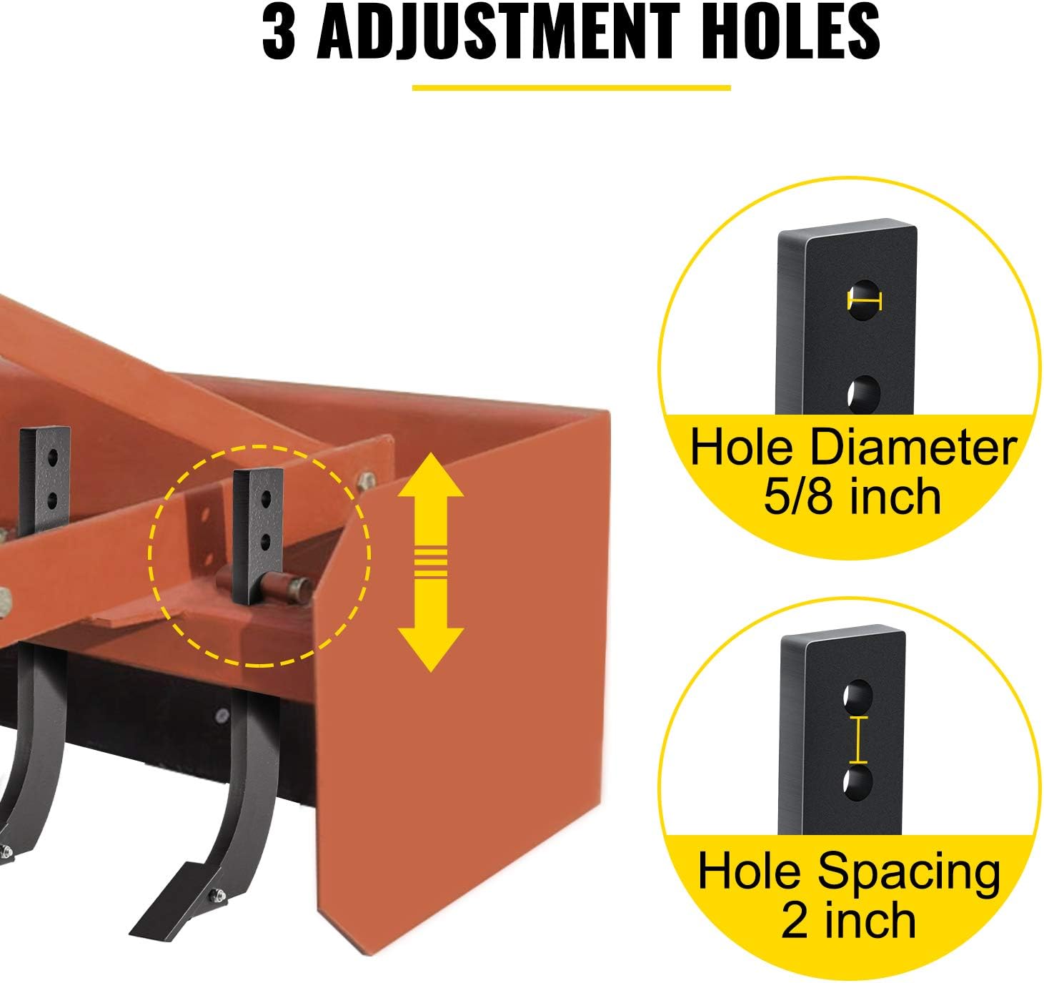 VEVOR 5pcs Box Blade Shank, 16'' Scarifier Shank, 3 Holes Box Scraper Shank, Ripper Shank with Removable Tapered Teeth and Pins, Adjustable Shanks Assembly for Replacement, Digging, Plowing