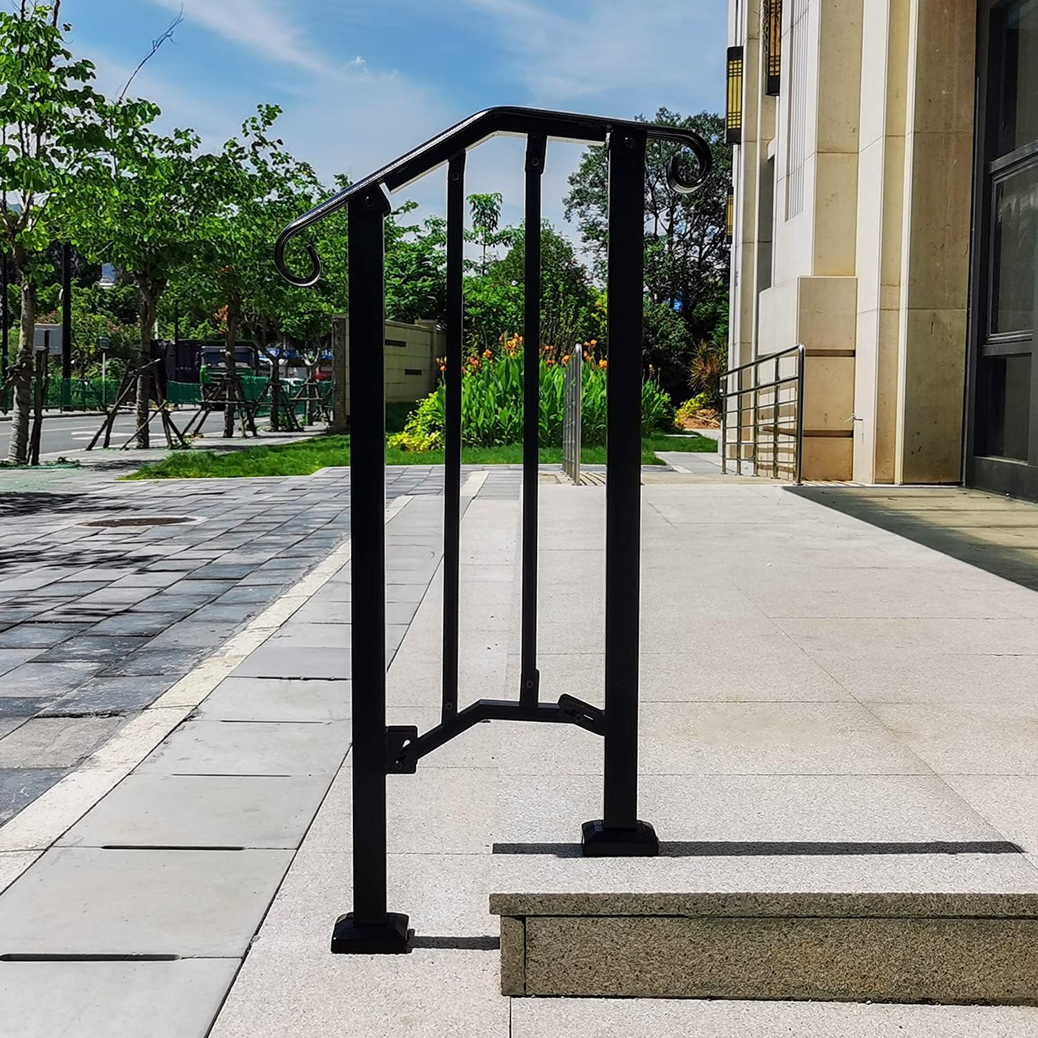AMAKZH Handrails for Outdoor Steps Stair Railing Kit Black Metal Handrail Bracket Picket Fits 1 to 2 Step Wrought Iron Safety Staircase