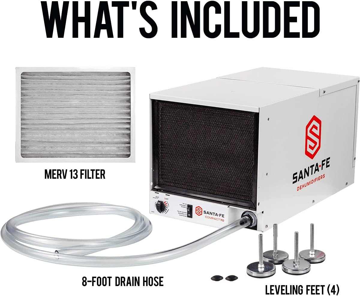 Santa Fe Compact70 Dehumidifier for Crawl Space and Basements to Remove Moisture 6-Year Warranty