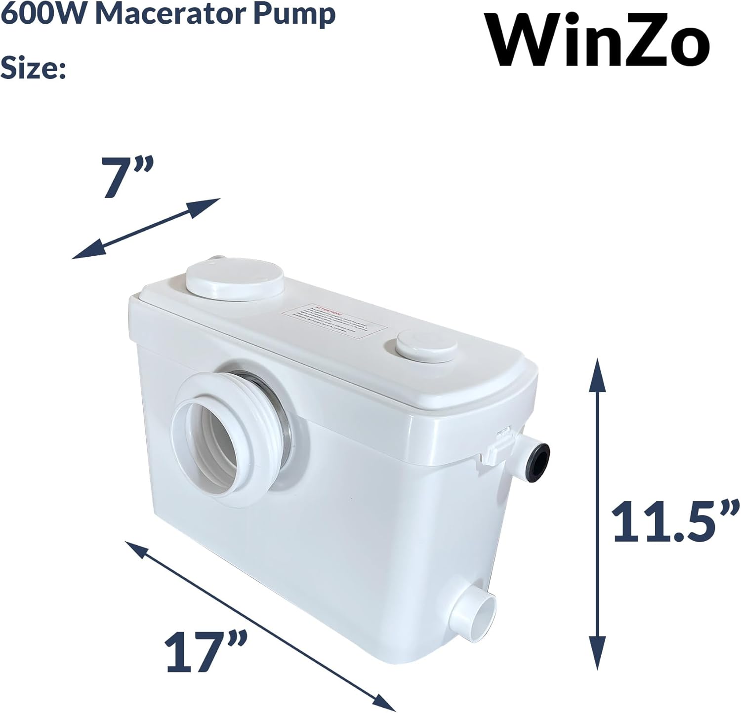 WinZo WL600B Macerator Sewerage Pump 600W with 3 Water Inlets for Rear Back Toilet Basement Kitchen Bathroom Sink Laundry Machine Disposal