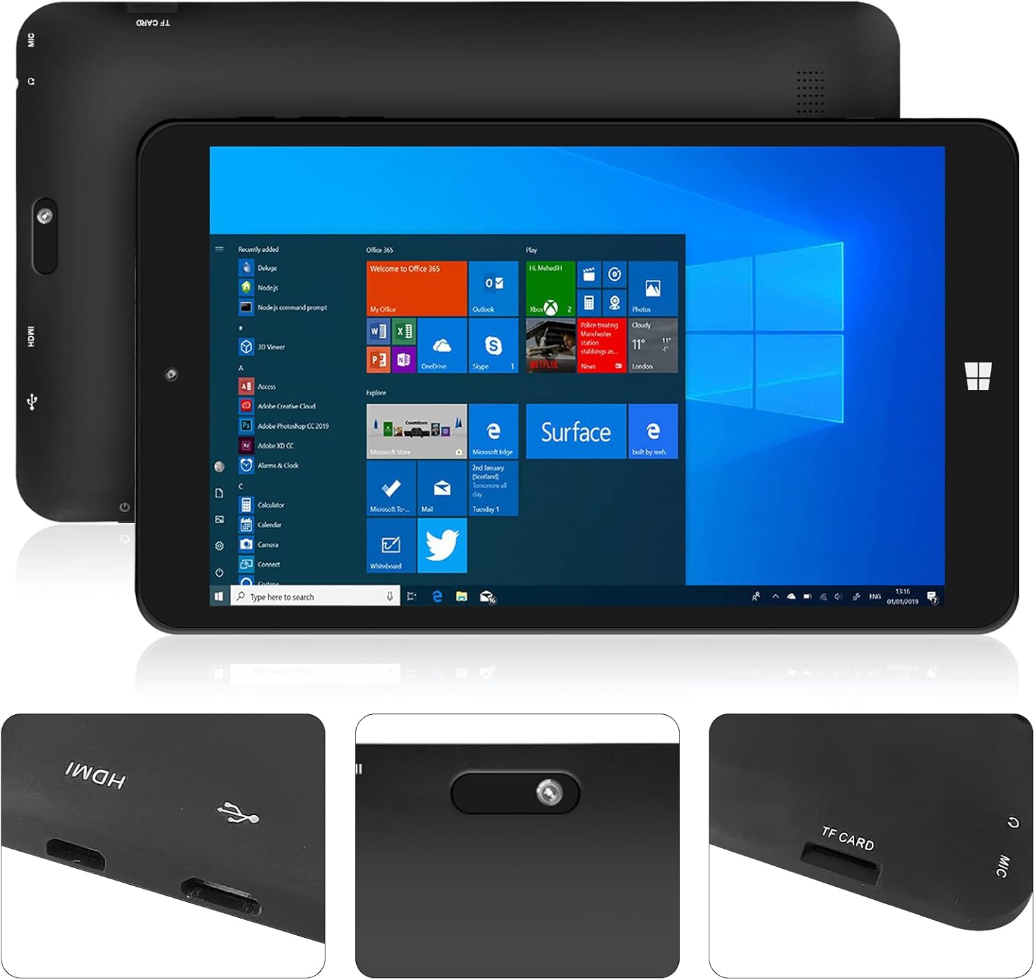 Windows 10 Pro Tablets, 8inch Quad Core CPU 64GB Storage 128GB Expand PC Computer, 1280 x 800 IPS HD Touchscreen, WiFi, 4000mAh Battery, Bluetooth 4.0