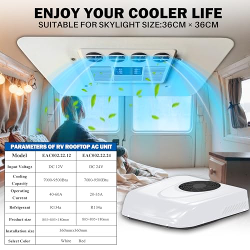 8000 BTU Cooling RV Air Conditioner 12V, Universal RV Rooftop Ac Unit All-In-One 12 Volt DC Camper Ac Units, Low-Noise Easy Install For Car, Truck, Trailer, Fifth Wheel, Golf Cart, Motorhome