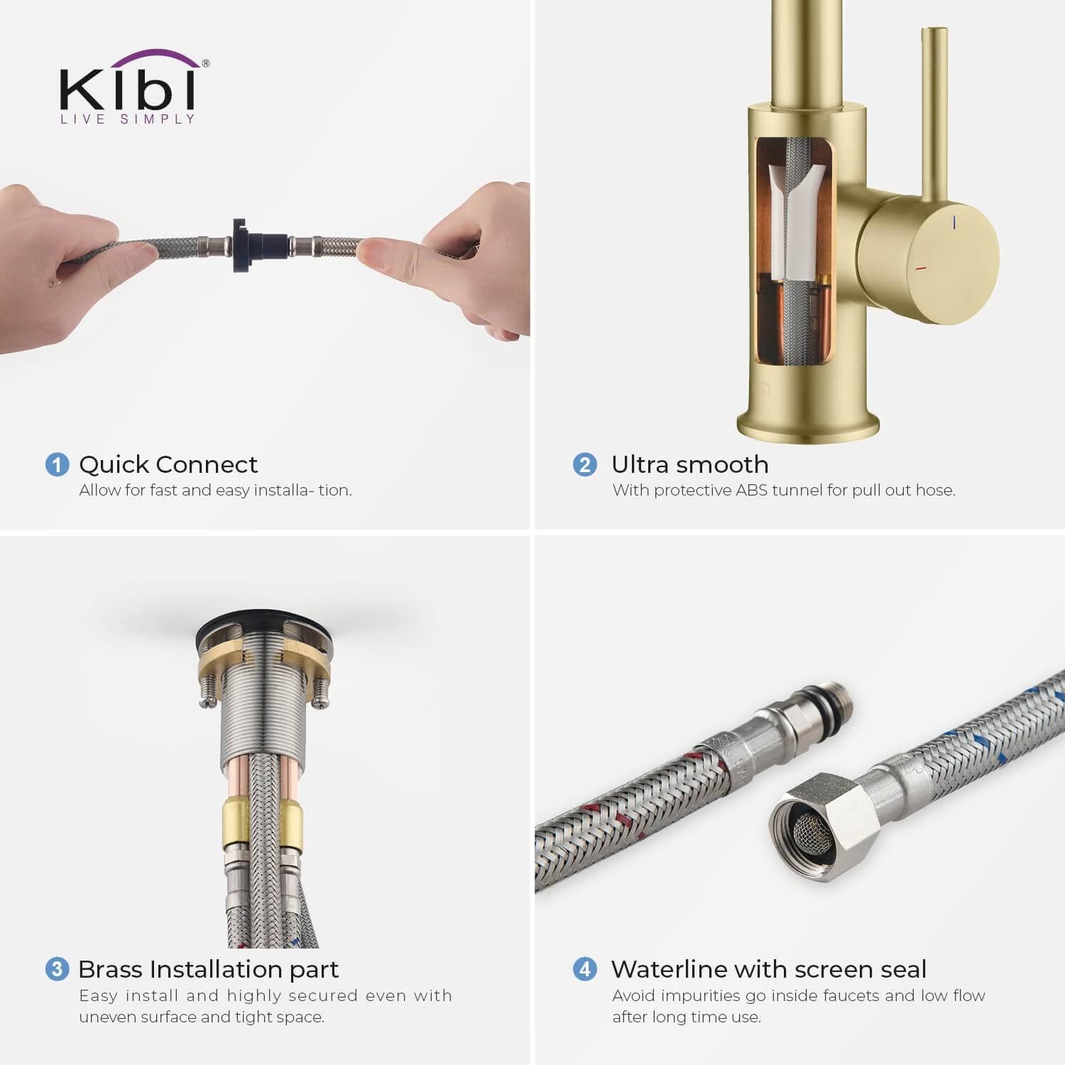 KIBI Single-Hole Pull-Down Nickel Kitchen Faucet with Sprayer and Magnetic Docking