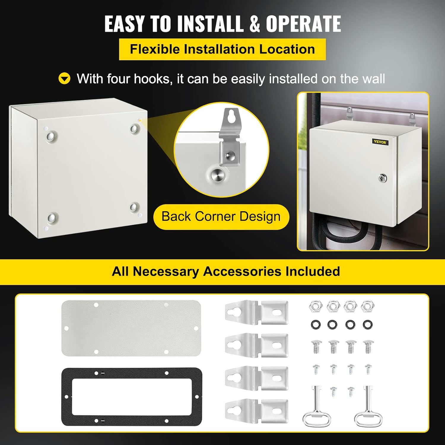 VEVOR NEMA Steel Enclosure, 12 x 10 x 6'' NEMA 4X Steel Electrical Box, IP66 Waterproof & Dustproof, Outdoor/Indoor Electrical Junction Box, with Mounting Plate