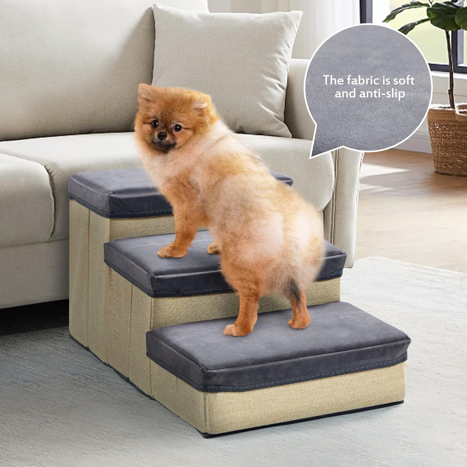 INRLKIT 3-Tier Pet Stairs, Foldable Dog Steps Dog Stairs/Ramps/Ladder for Beds Sofa, Pet Stairs for Older Dogs, Cats, Puppies, Injured Dogs, Small Dogs(Grey)