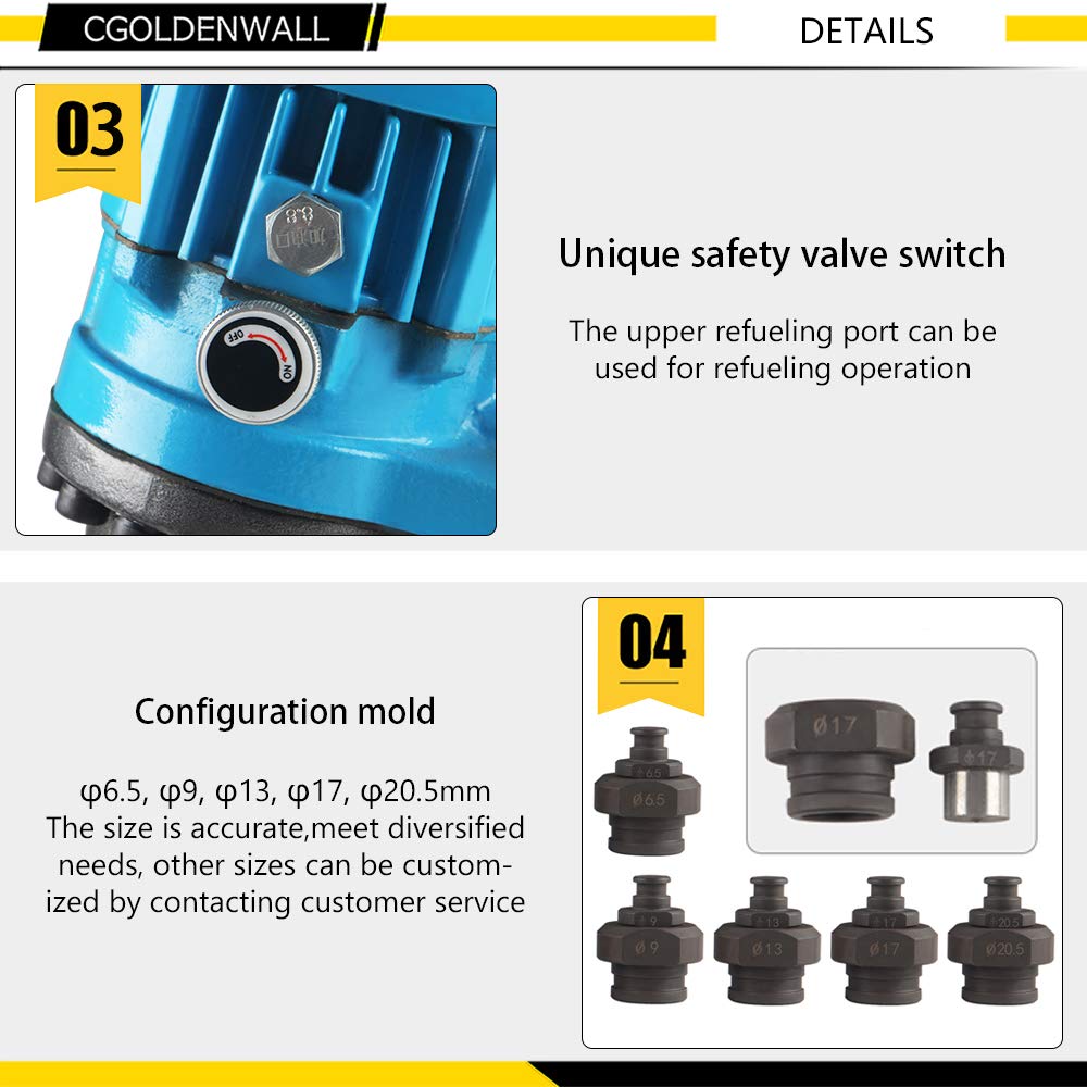 CGOLDENWALL Hydraulic Hole Puncher Electric Hydraulic Hole Punching Tool Hole Digger for Steel Plate Iron Plate Aluminum Plate CE&ROHS Certificate