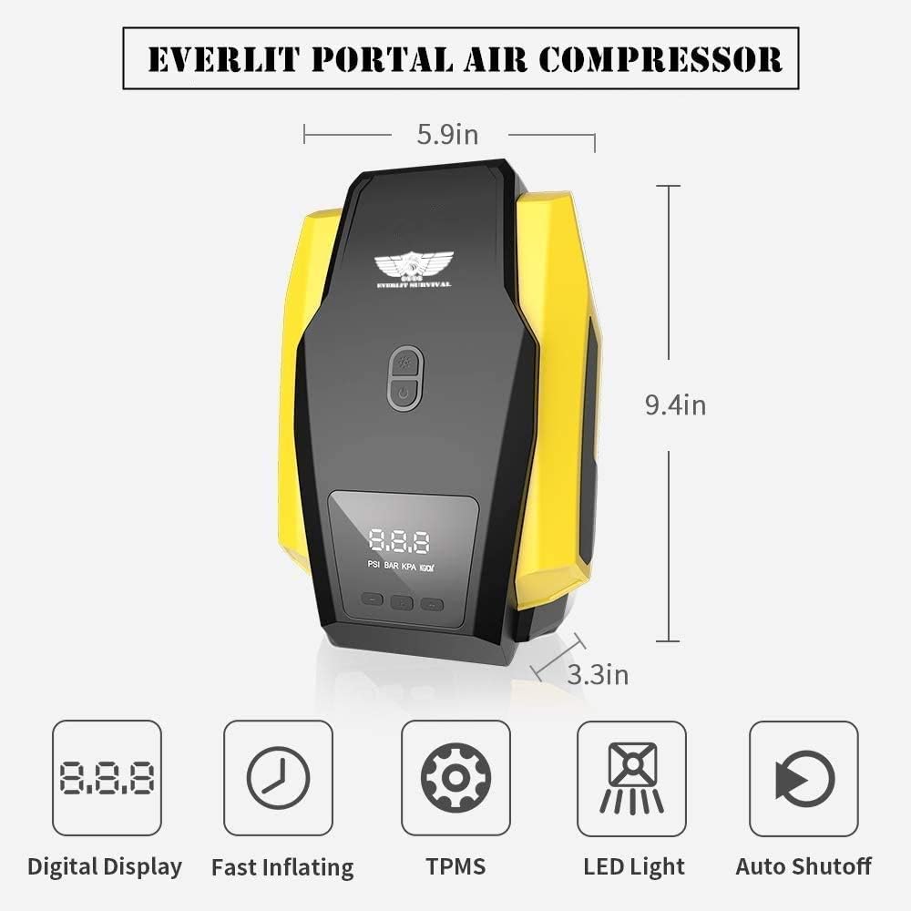 EVERLIT Roadside Assistance Kit, Car Emergency Kit Assistance Car Kit with Digital Air Compressor, 12FT Jumper Cable, Tow Strap, Flashlight, 108 Pieces First Aid Supplies (with Air Compressor)