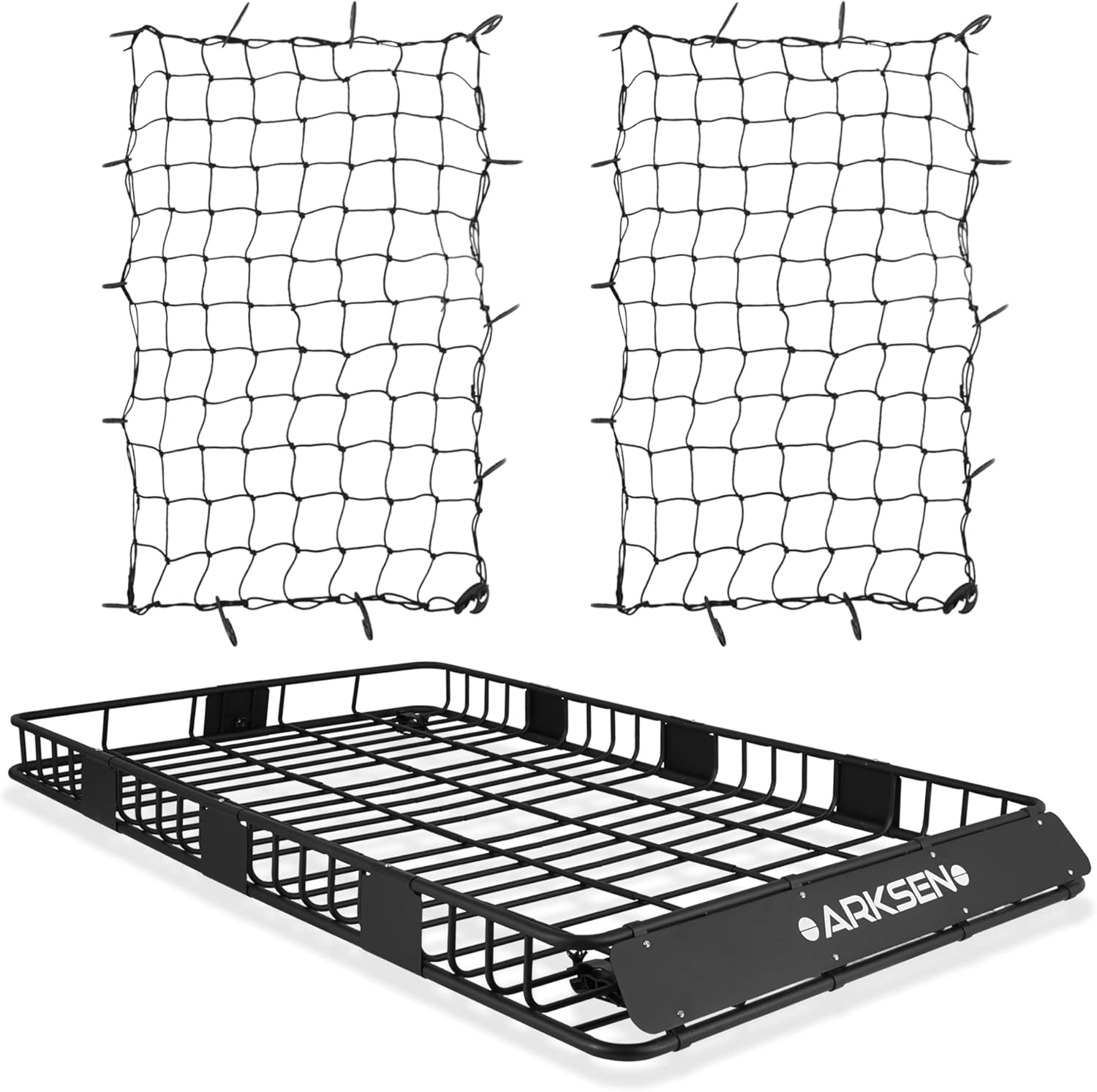 ARKSEN 84 Inch Universal Roof Rack Cargo Basket with Extension Soft-Shell Rooftop Cargo Carrier with Waterproof Car Roof Bag for SUV, Trucks, & Cars - Black