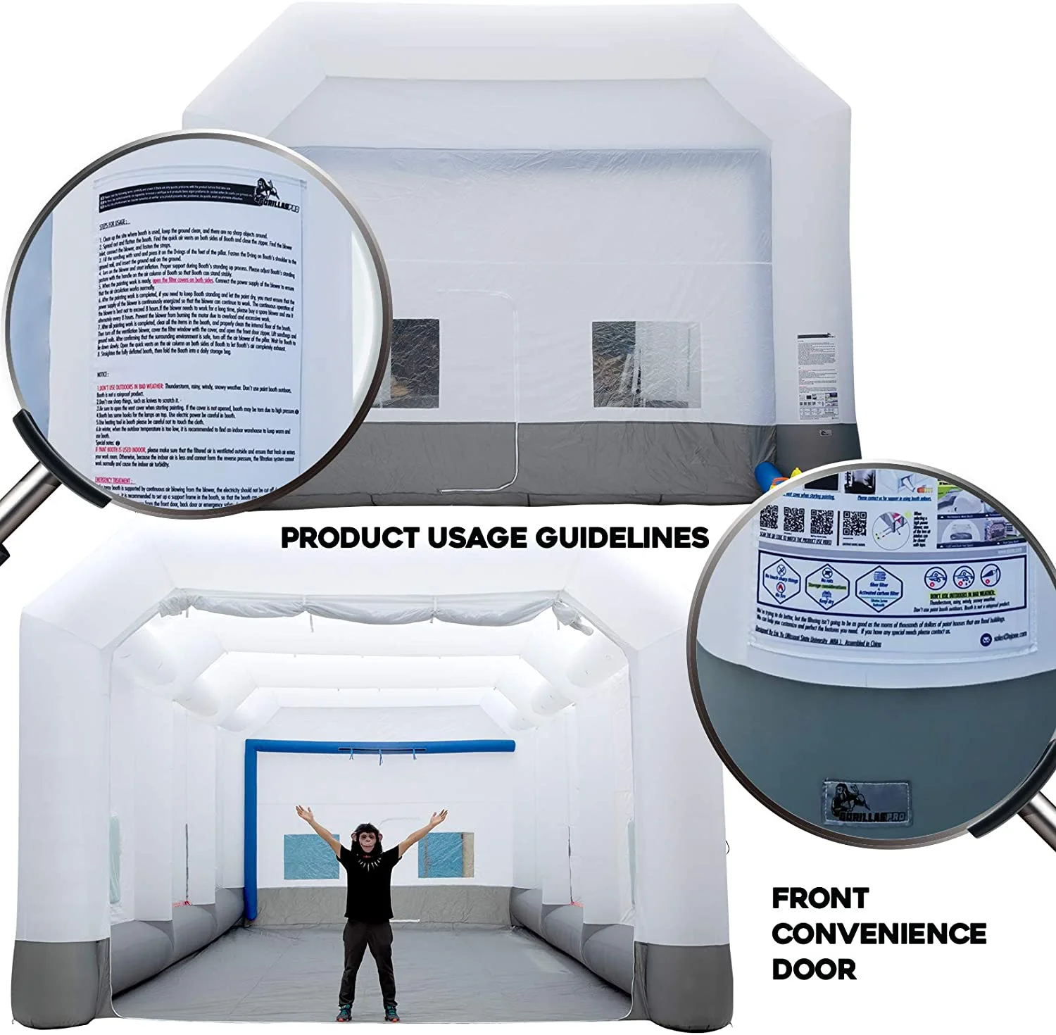 GORILLASPRO Inflatable Paint Booth 33X20X15Ft Inflatable Spray booth More Durable Portable Blow Up Painting Tent With 2 Big Blowers