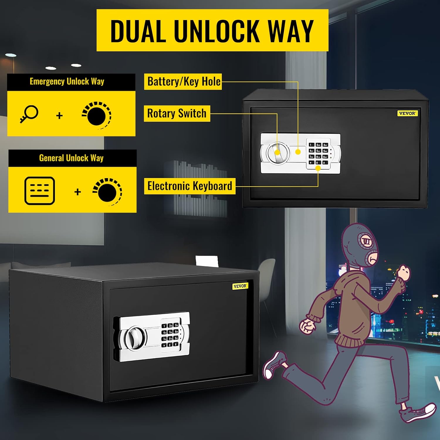 VEVOR Digital Depository Safe 1.7 Cubic Feet Made of Carbon Steel Electronic Code Lock Depository Safe with Deposit Slot with Two Emergency Keys Depository Box for Home Hotel Restaurant and Office
