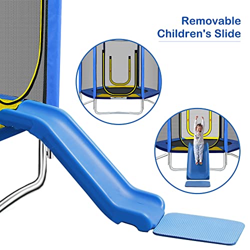 Merax 7FT Kids Trampoline with Safety Enclosure Net, Slide and Ladder, Easy Assembly Round Outdoor Recreational Trampoline