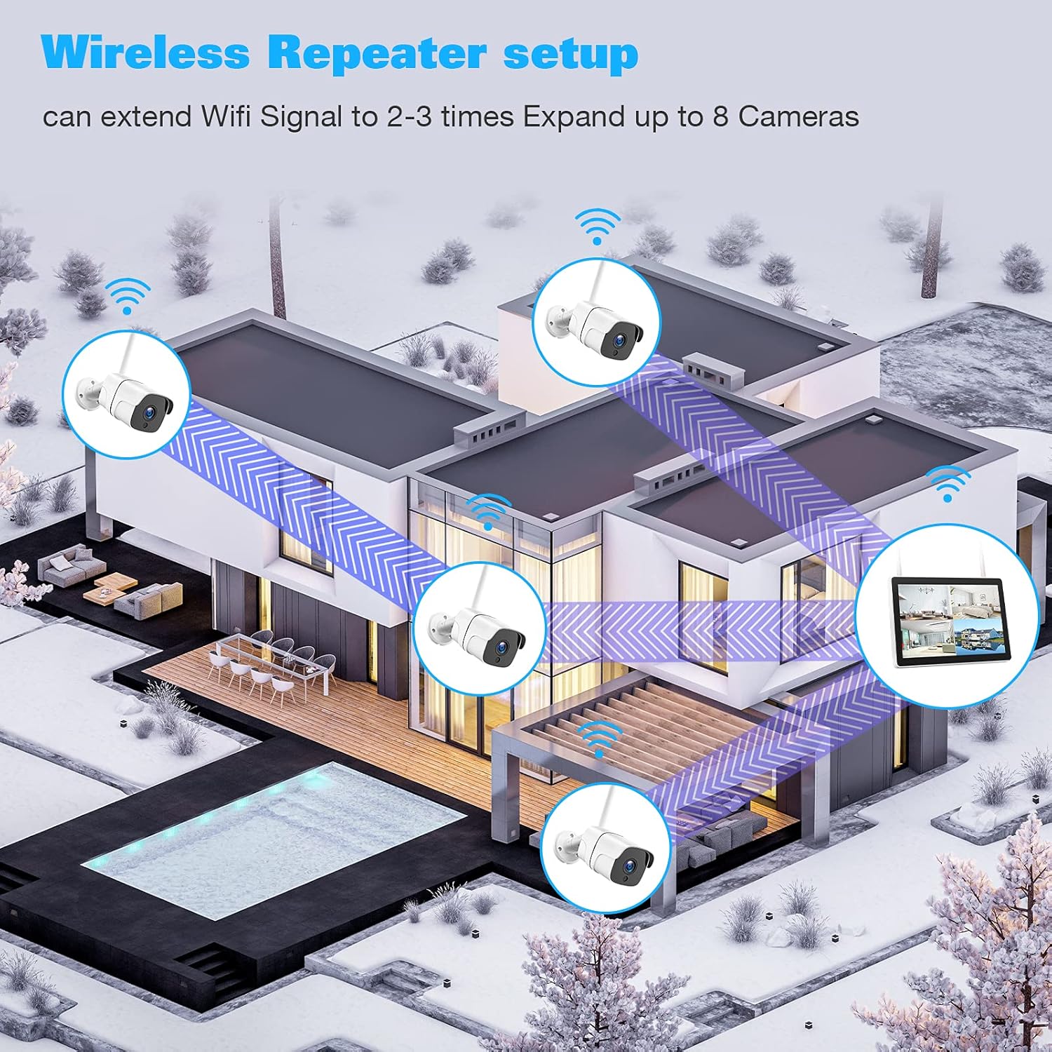 Topiacam All in One 1080P Wireless Security Camera System with 1TB Hard Drive & 12 Monitor, 8CH NVR Video 4pcs 2.0MP Outdoor Home Surveillance IP Cameras Night Vision Motion Detection, (W400+BC272)