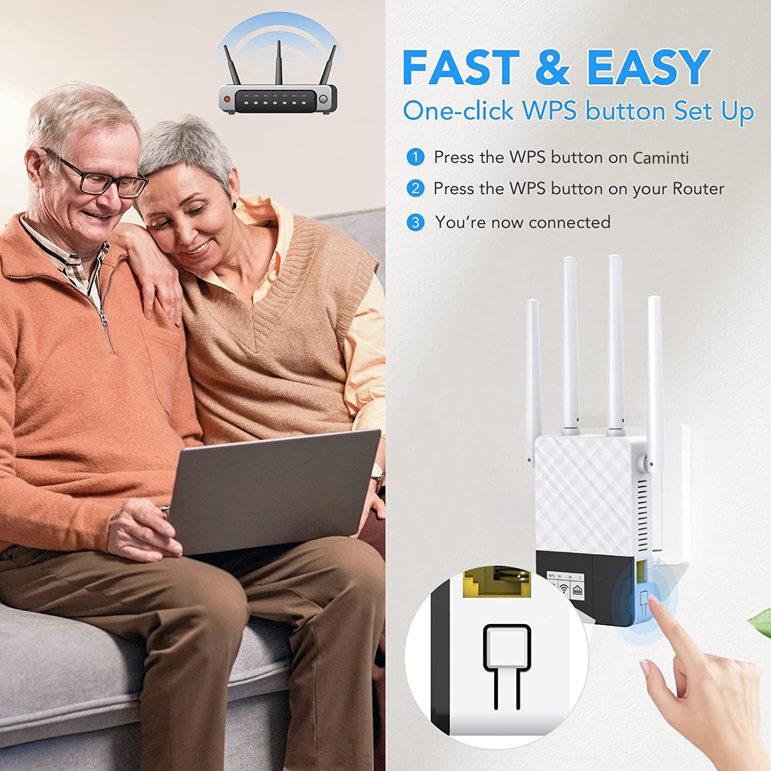 Caminti WiFi Extender,1200Mbps WiFi Range Extender Cover up to 5000 sq.ft & 35 Device,WiFi Booster with LED Display,WiFi Extenders Signal Booster for Home /Hotel/Office,with Ethernet Port-2022 Newest