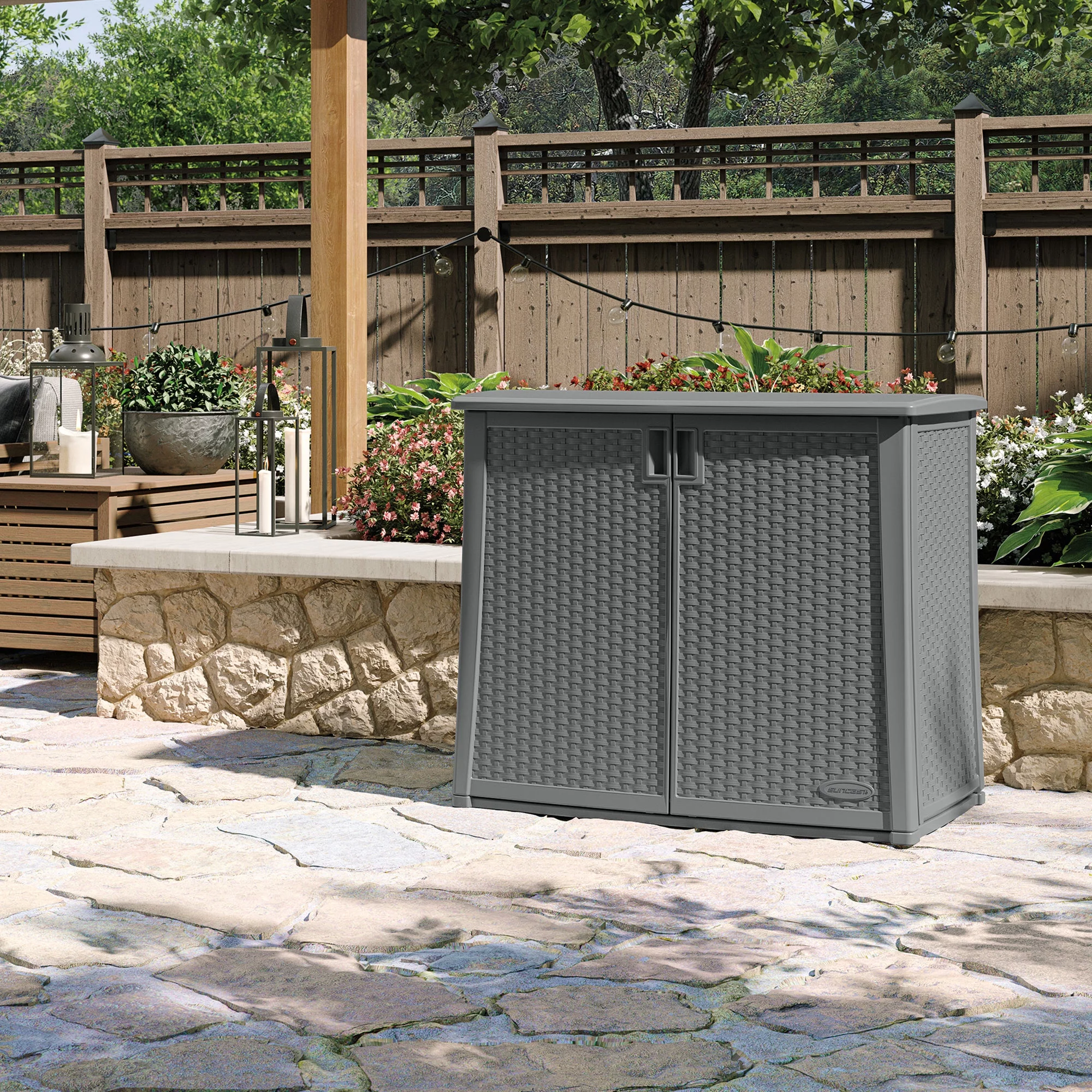 Suncast Outdoor Cabinet Deck Storage Box with Adjustable Shelf, (2 Pack)