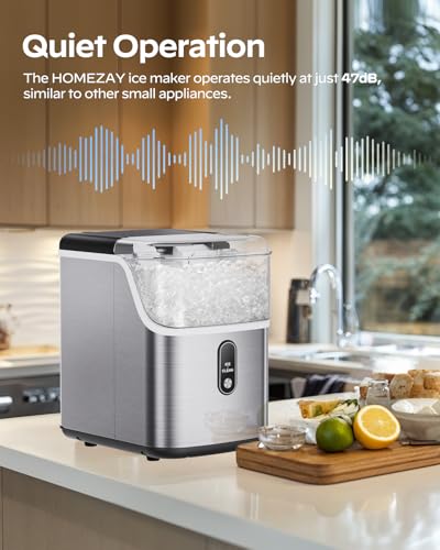 Nugget Ice Maker Countertop, HOMEZAY Pebble Ice Maker with Soft Chewable Pellet Ice, 33 lbs per Day, Compact Ice Machine with Self-Cleaning & LED Indicator for Home, Kitchen, Camping, RV, Office