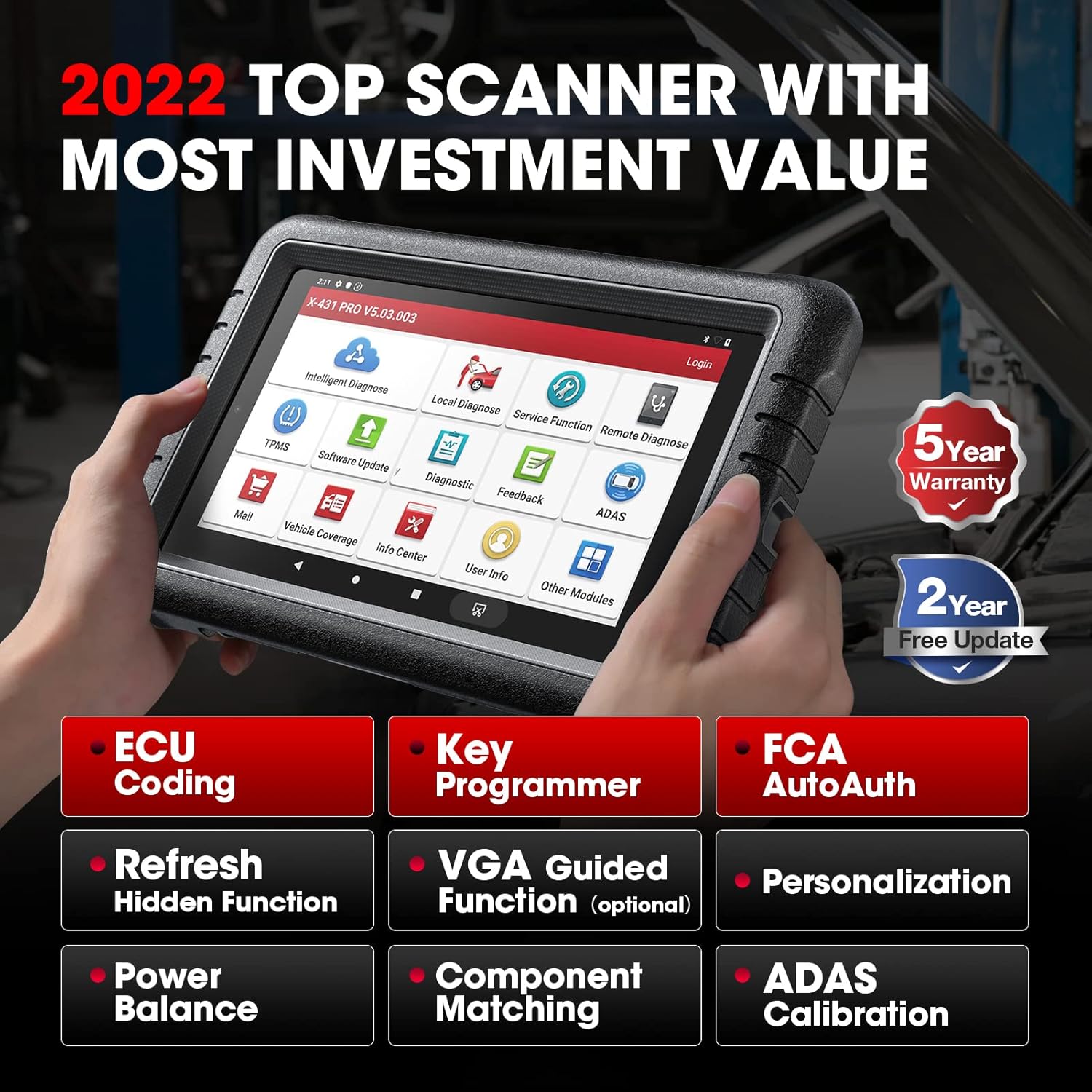 LAUNCH X431 PROS V Diagnostic Tool (Same as X431 V+), 2022 Bidirectional Scan Tool, All System Automotive Scanner, 31+ Services, ECU Coding, K ey Programmer, AutoAuth for FCA SGW, 2 Years Free Update