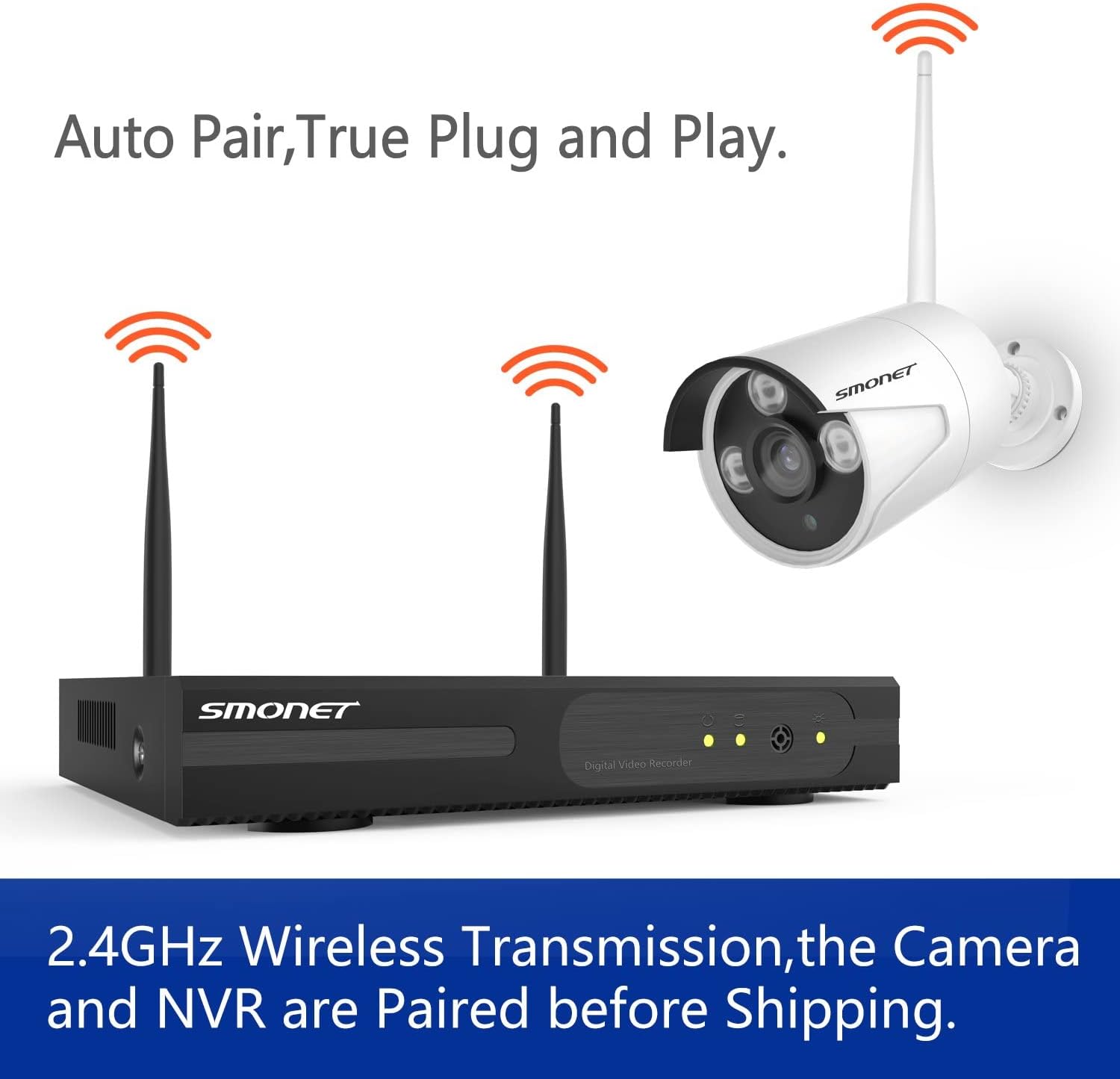 Wireless Security Camera System ,1080P SMONET Camera System ,8CH Full HD 1080P Home CCTV Surveillance Systems, 8Pcs 2.0MP Waterproof IP Cameras, Night Vision, Easy Remote View,2TB Hard Drive