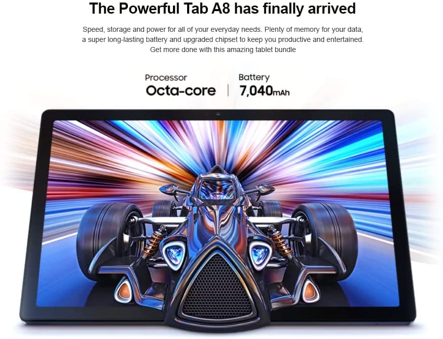 SAMSUNG 2022 Galaxy Tab A8 10.5” Inch 32 GB Wi-Fi Android 11 Long-Lasting Battery, Expandable Memory, Touchscreen International Tablet Bundle