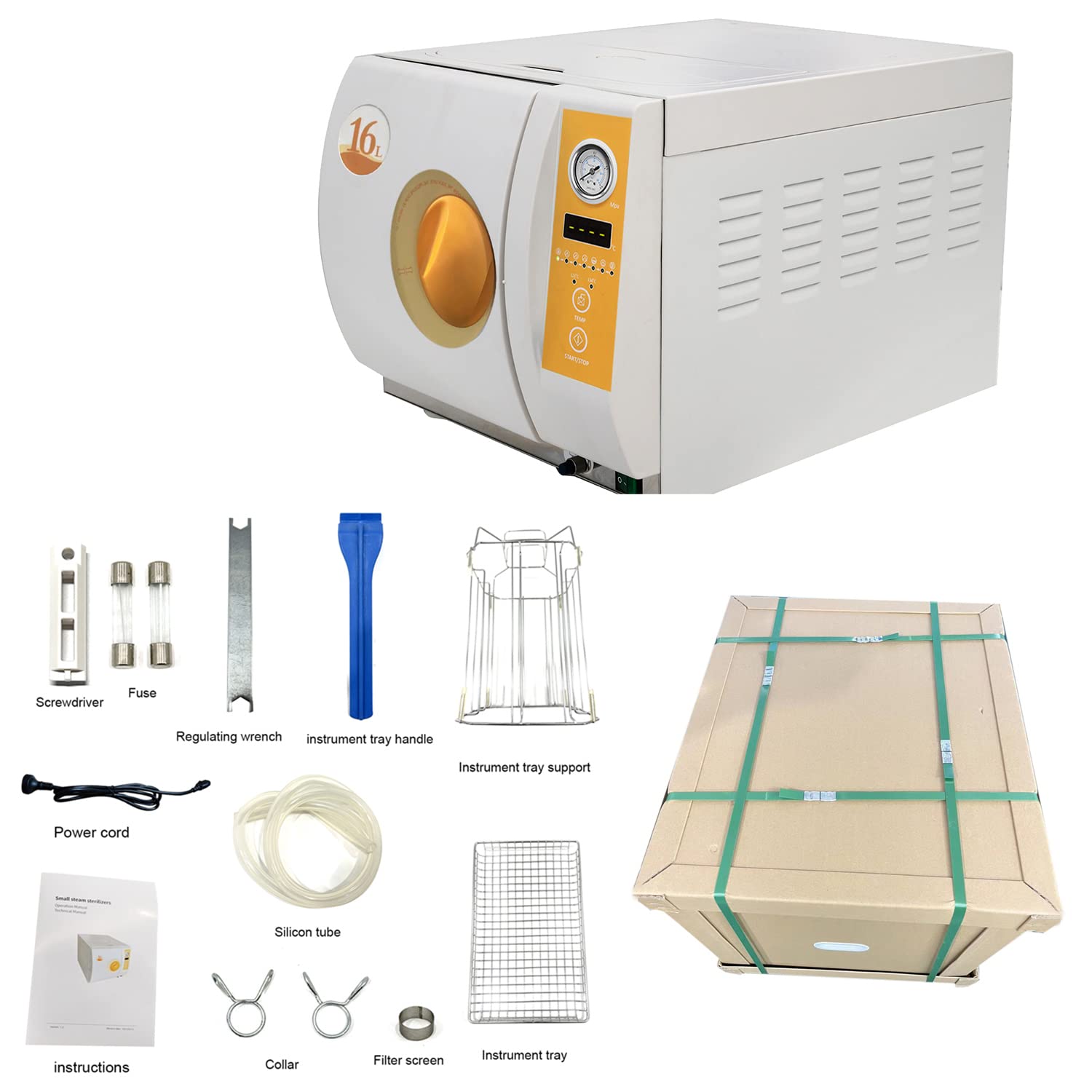 1800W Digital Display Autoclave N Standard 16L with Water Tank Small Lab Steam Sterilization Autoclave