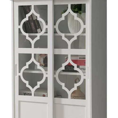 Contemporary Wood China Curio Display Cabinet In White