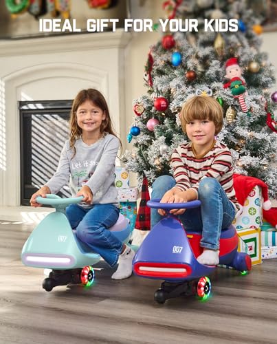 FanttikRide 12V N7 Pro Electric Wiggle Car with Pedal, Rechargeable Battery, CyberWiggle, 2 in 1 Swing Car, 2 Speed, Anti-Rollover, Flashing Wheels, Bluetooth, for Ages 3 and Up, 150 Lbs, Blue