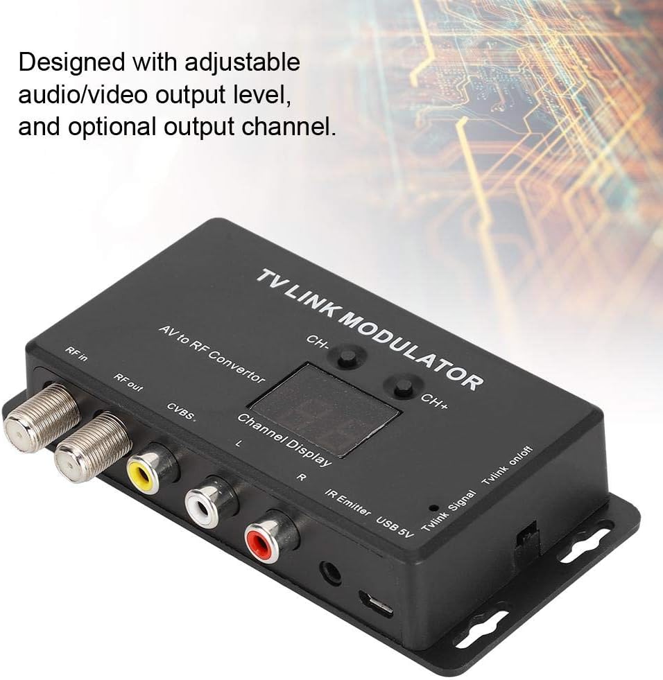 UHF Modulator,TM70 UHF TV Link Modulator AV to RF Converter IR Extender with Channel Display,Modulator Modulator AV to RF Converter IR Extender,Supporting PAL/NTSC with USB Charge Cable