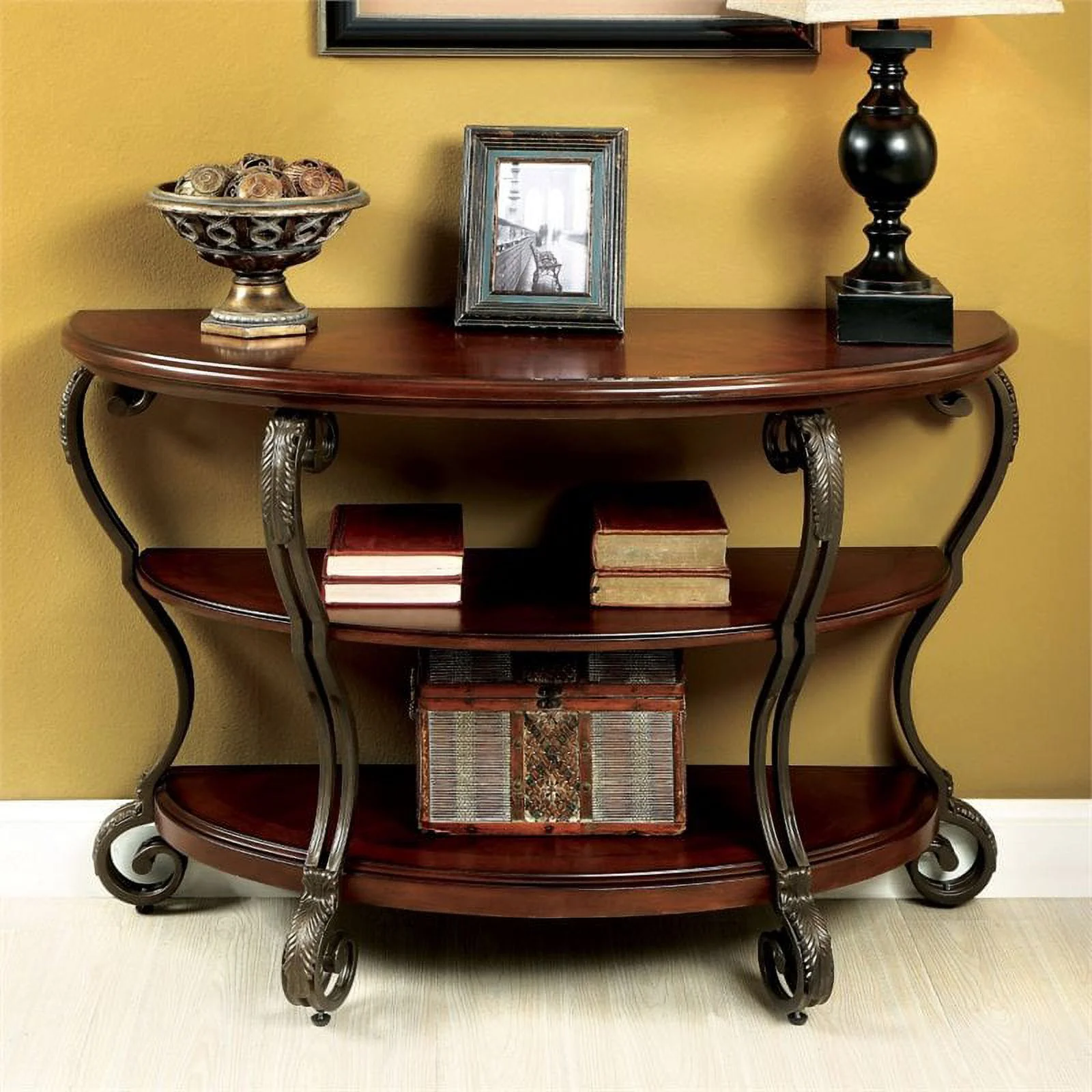 Furniture of America Azea Traditional Wood 2-Shelf Console Table Brown Cherry