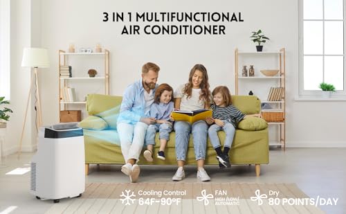 Portable Air Conditioner with LCD Display Remote Control/24H Timer/Window Venting Kit,3 in 1 Portable AC,Cooling,Dehumidifier,Fan Cooling Up to 450 sq.ft.for Bedroom, Living Room,Office