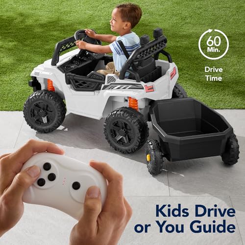 Best Choice Products Kids 12V Electric Ride On UTV Car and Trailer w/Parent Control, LED Lights, 2 Speeds, Bluetooth - Black