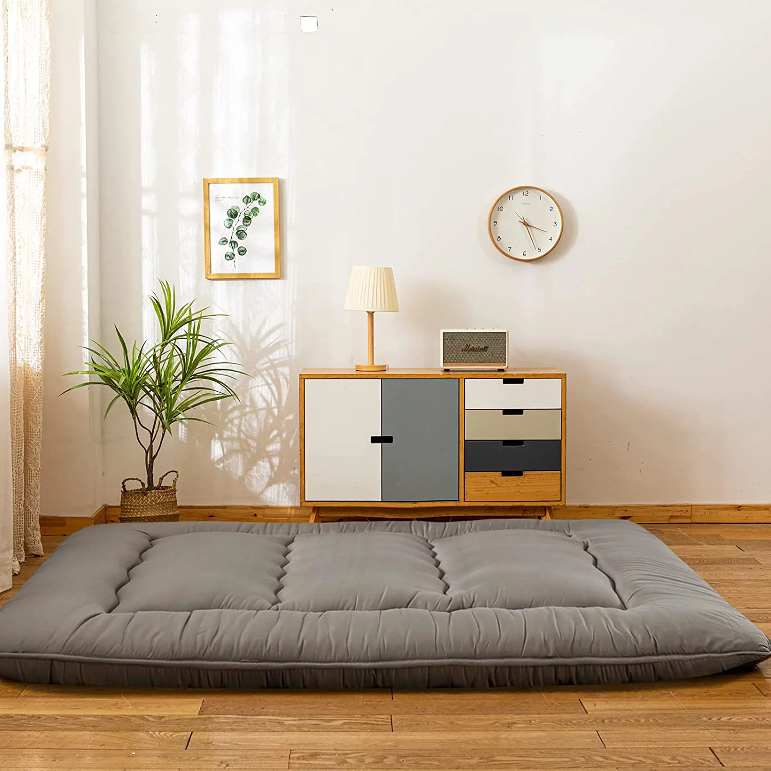 YILAN Charcoal Grey Japanese Shiki Futon Mattress Floor Mattress, Roll Up Guest Mattress Floor Bed Folding Portable Camping Mattress Thicken Mattress Sleeping Pad for Guest Room Queen Size - Curated Treasures Market