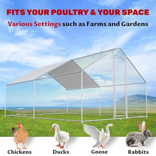 Large Chicken Coop for 20 Chickens Metal Chicken Run with Waterproof Cover for Walk-in Chicken Run for Yard Outdoor Poultry Cage