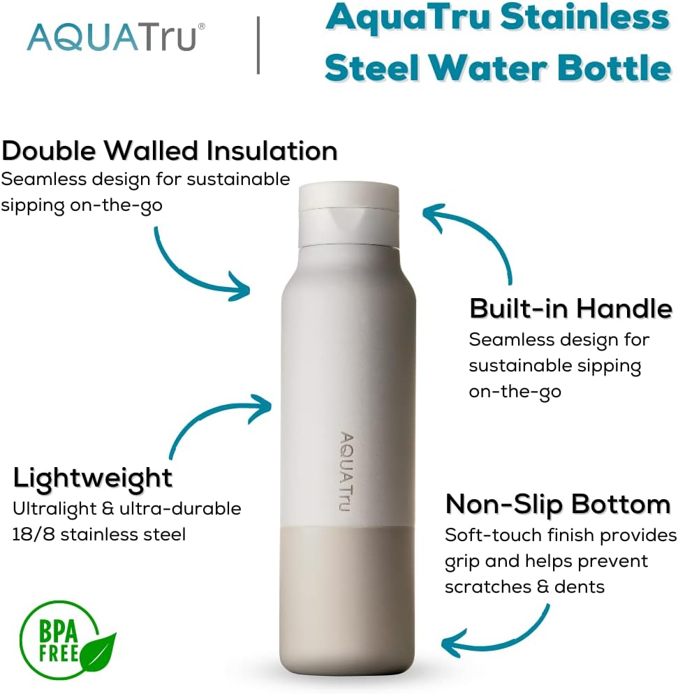 AquaTru Classic Countertop Water Filtration Purification System for PFAS & Other Contaminants with Exclusive Ultra RO Technology -No Installation-BPA Free & AquaTru Stainless Steel Water Bottle Bundle