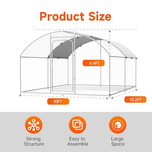 Large Metal Chicken Coop, Chicken Run Poultry Cage Hen with Water-Resident and Anti-UV Cover for Duck Rabbit House Outdoor Walk-in Chicken Pen for Yard, Dome Roof(10’ W x 19.7’ L x 6.4’ H)