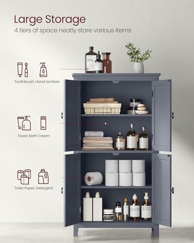 VASAGLE Bathroom Floor Storage Cabinet, Bathroom Storage Unit, Freestanding Cabinet with 4 Doors, Adjustable Shelves, 11.8 x 23.6 x 43.3 Inches, Forest Green UBBC552C01