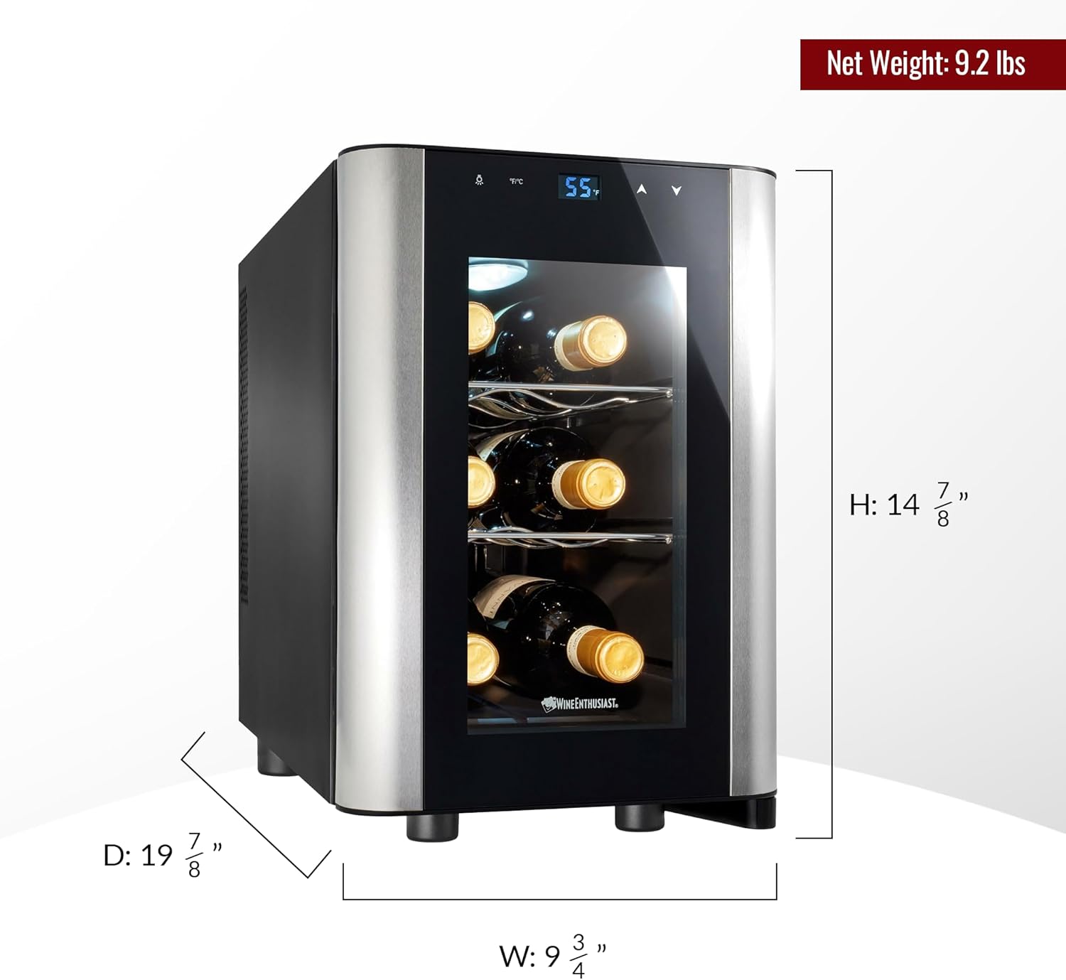 Wine Enthusiast 6-Bottle Countertop Wine Cooler - Mini Fridge for Kitchen with 3 Shelves, Adjustable Temperature Control, & Energy Efficient Cooling Beverage Refrigerator