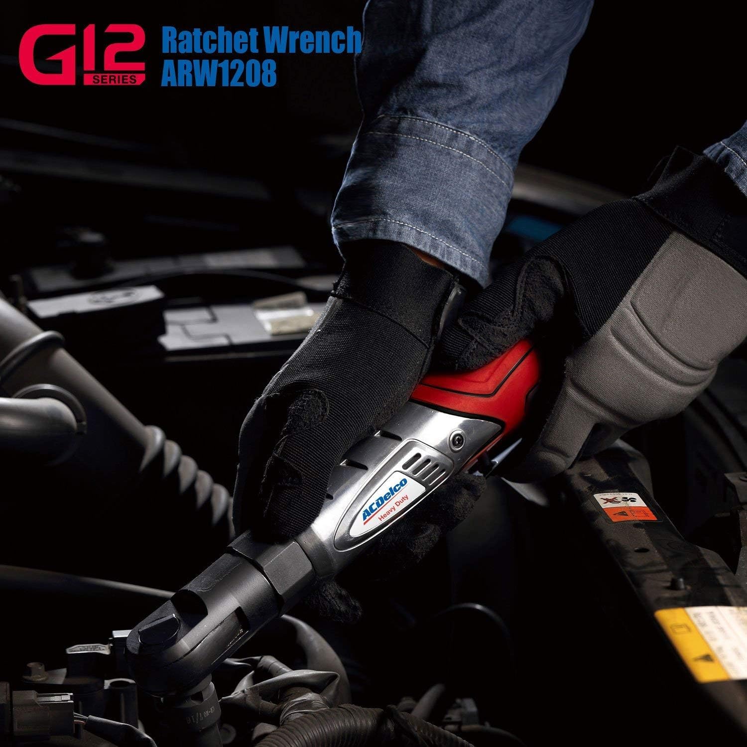 ACDelco Cordless 3/8 Ratchet Wrench 12V Angled 55 ft-lb Tool Set with 1 Batteries - Regular Charger - Carrying Case ,ARW1208
