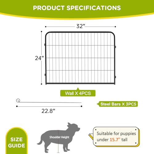 BestPet Dog Playpen Indoor 40 inch 16 Panels Metal Dog Pen Pet Dog Fence Outdoor Exercise Pen with Doors,Pet Puppy Playpen for RV Camping Yard, Black