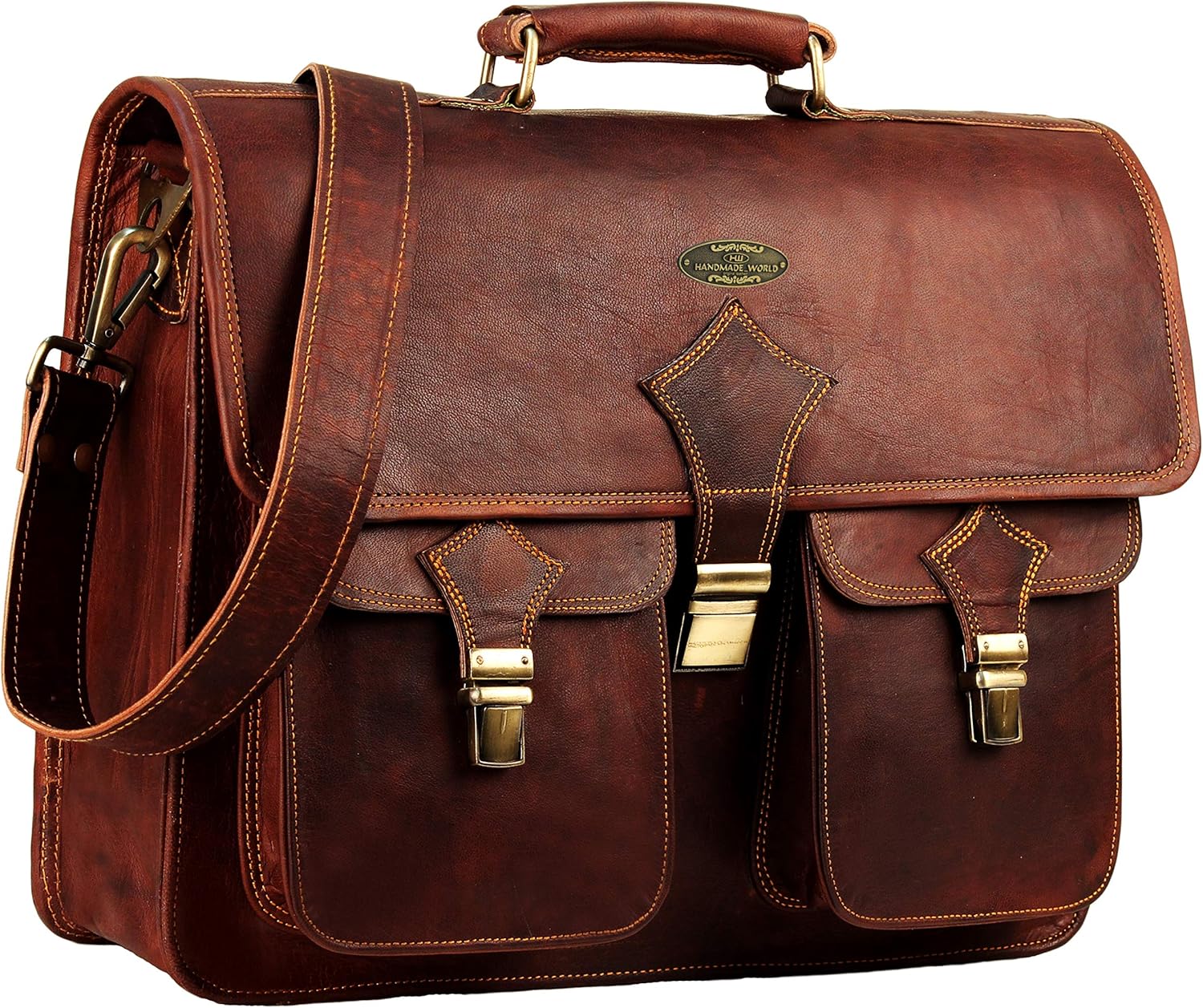 Vintage Leather Laptop Bags for Men Full Grain Large Leather Messenger bag for men 18 inches with rustic look Best leather briefcase by Hulsh