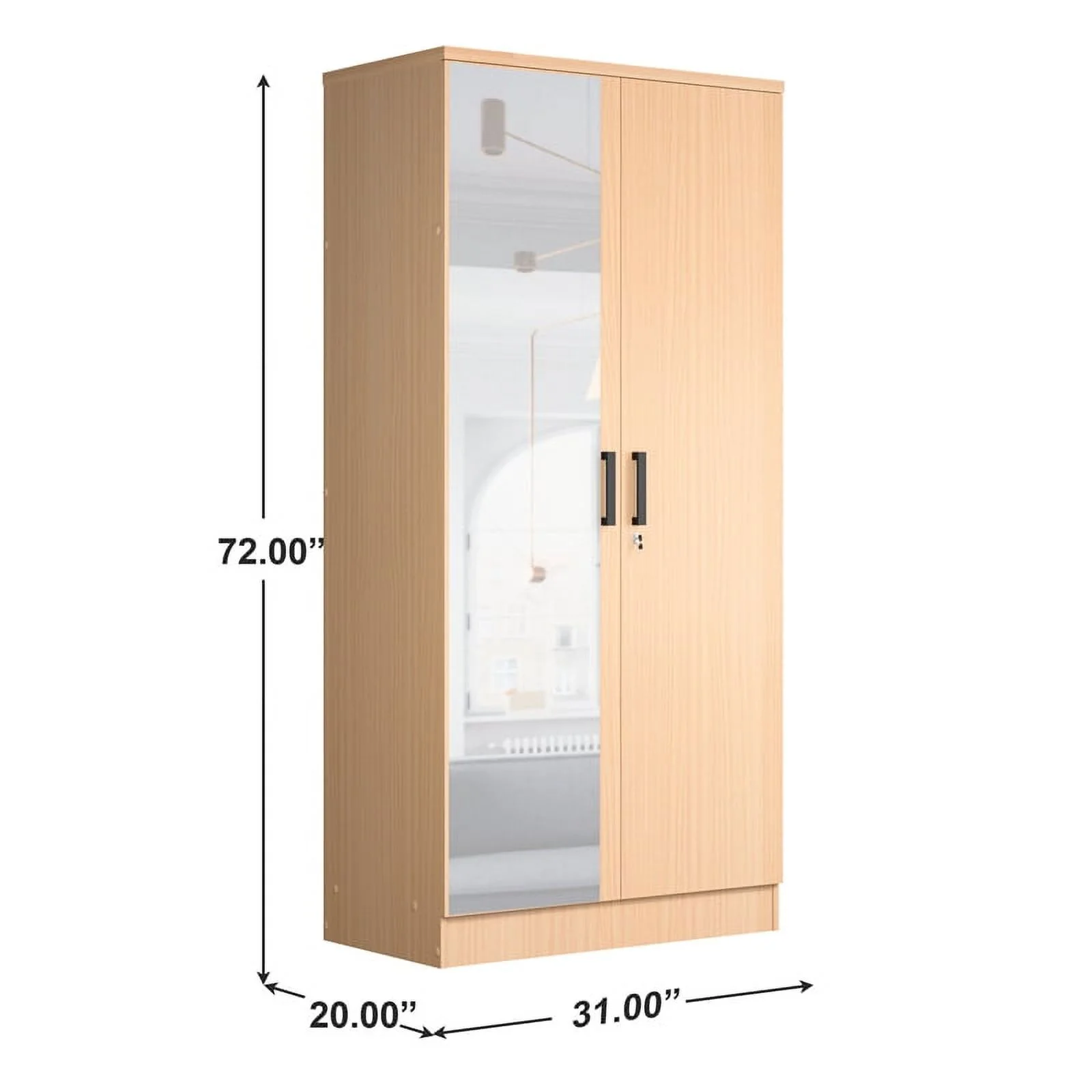 Better Home Products Harmony Two Door Armoire Wardrobe with Mirror Beech (Maple)