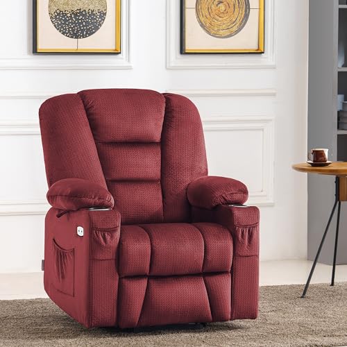 MCombo Small Power Lift Recliner Chair with Massage and Heat for Petite People, Cup Holders, USB Ports, Side Pockets, Fabric 7569 (Small-Regular, Brown)