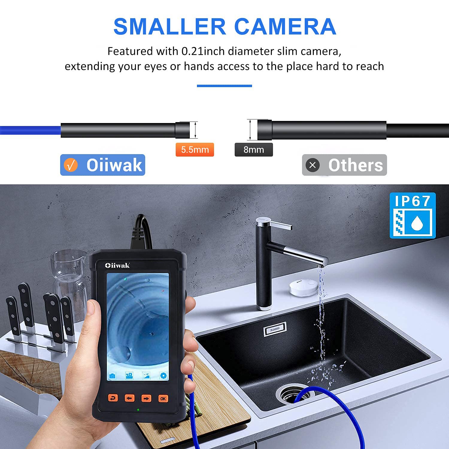 Oiiwak Industrial Endoscope Camera 5.5mm Waterproof Drain Snake Camera 1080P HD Digital Borescope Inspection Camera 4.3 Screen Automotive Plumbing Sewer Wall Camera with Light, Tool Box, 11.5FT Cable